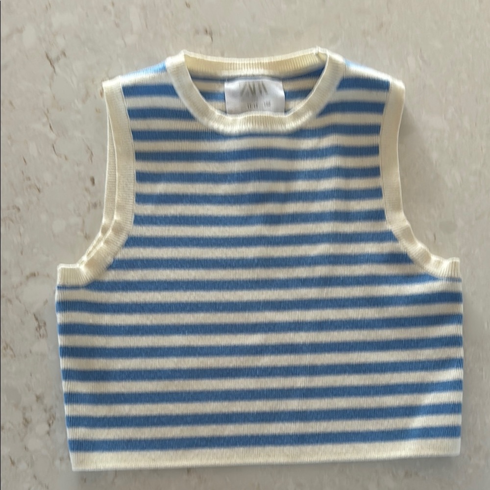 Zara Kids Blue and Cream Striped Top
